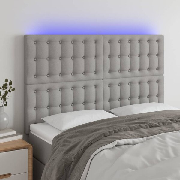 Čelo postele s LED světle šedé 144x5x118/128 cm textil 3122856