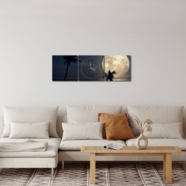 Obraz - Pláž za úplňku (s hodinami) (90x30 cm)