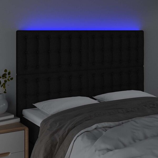 Čelo postele s LED černé 144x5x118/128 cm textil 3122858
