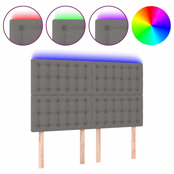 Čelo postele s LED tmavě šedé 144x5x118/128 cm textil 3122857