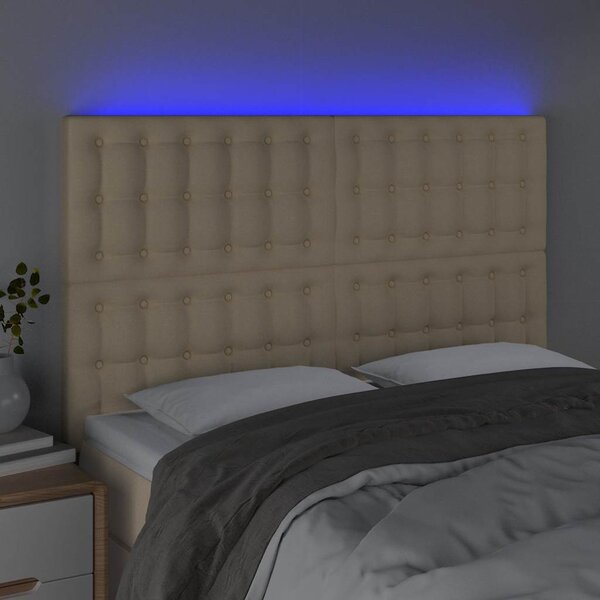 Čelo postele s LED krémové 144x5x118/128 cm textil 3122861