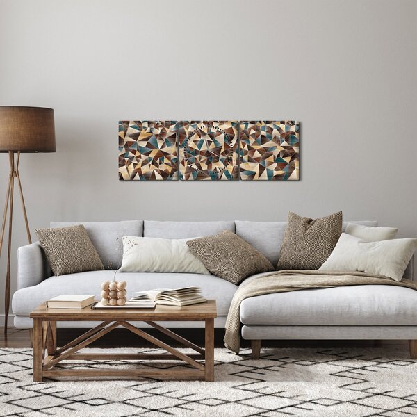 Obraz z trojúhelníků (s hodinami) (90x30 cm)