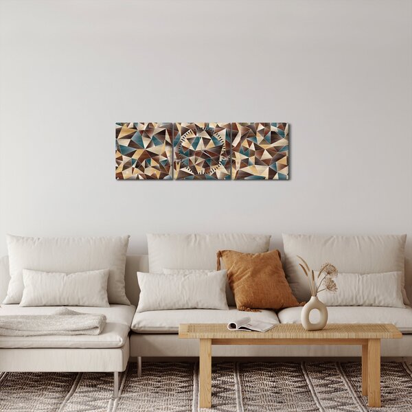 Obraz z trojúhelníků (s hodinami) (90x30 cm)
