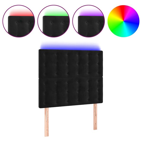 Čelo postele s LED černé 80x5x118/128 cm samet 3122890