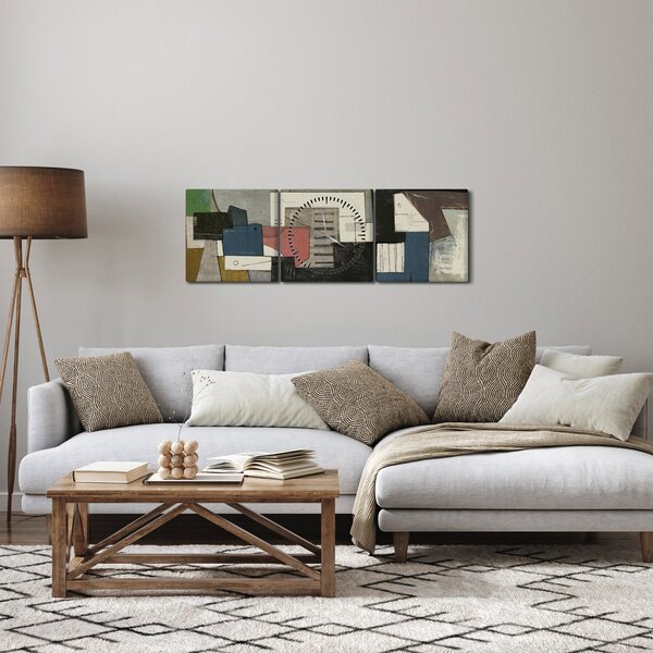 Obraz - Abstrakce, kubismus (s hodinami) (90x30 cm)