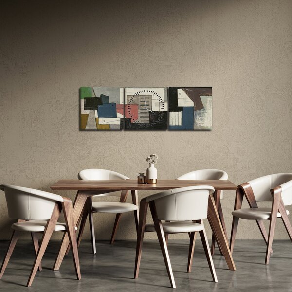 Obraz - Abstrakce, kubismus (s hodinami) (90x30 cm)