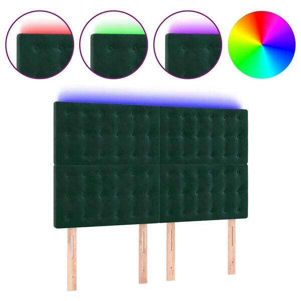 Čelo postele s LED tmavě zelená 144x5x118/128 cm samet 3122909