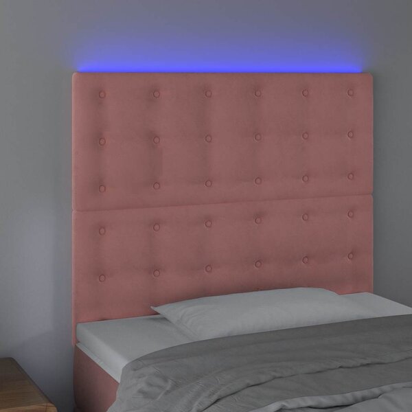 Čelo postele s LED růžové 80x5x118/128 cm samet 3122893