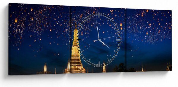 Obraz - Lampióny štěstí, Bangkok (s hodinami) (90x30 cm)