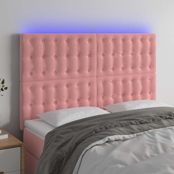 Čelo postele s LED růžové 144x5x118/128 cm samet 3122911
