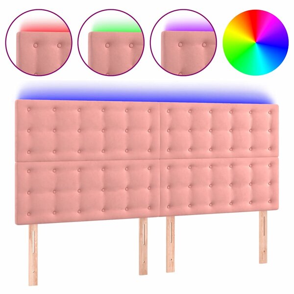 Čelo postele s LED růžové 160x5x118/128 cm samet 3122917