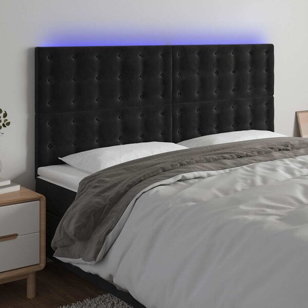 Čelo postele s LED černé 160x5x118/128 cm samet 3122914