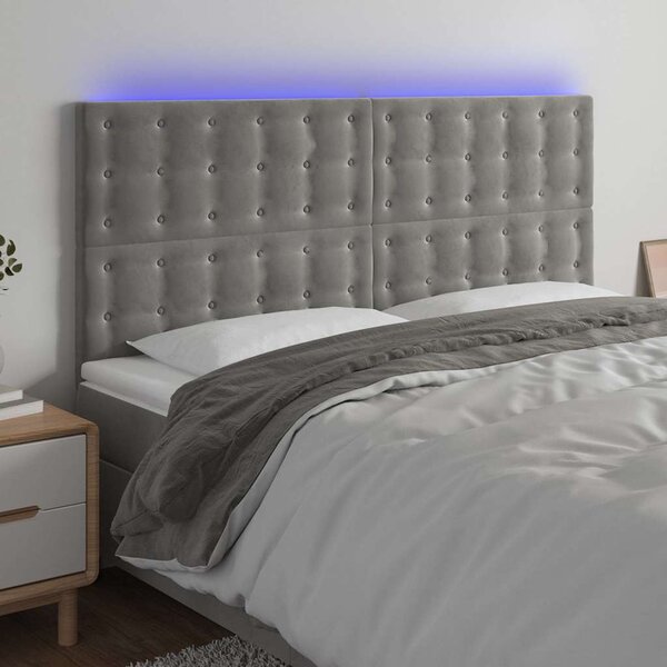 Čelo postele s LED světle šedé 180x5x118/128 cm samet 3122918