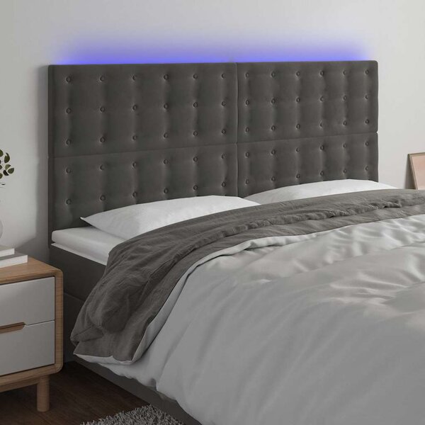 Čelo postele s LED tmavě šedé 200x5x118/128 cm samet 3122925