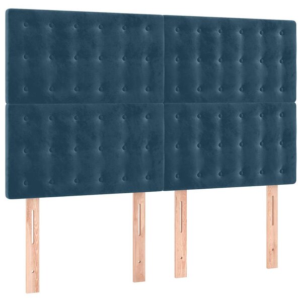 Čelo postele s LED tmavě modré 144x5x118/128 cm samet 3122910