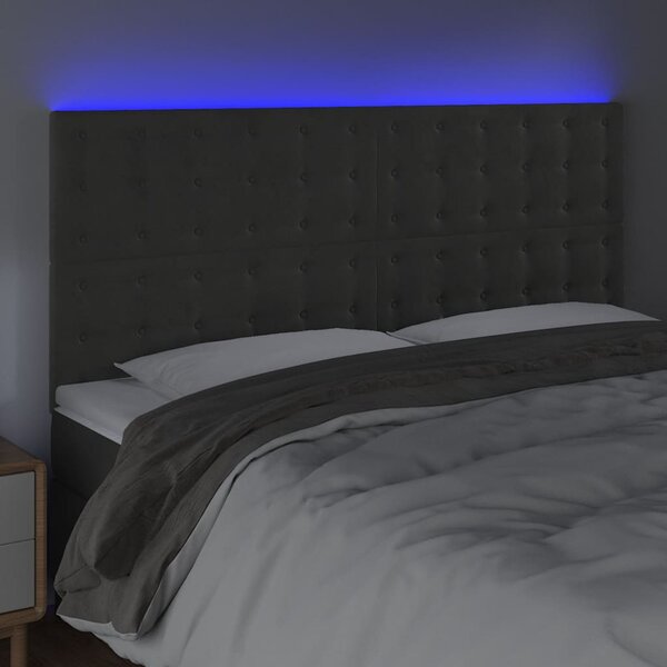 Čelo postele s LED tmavě šedé 200x5x118/128 cm samet 3122925