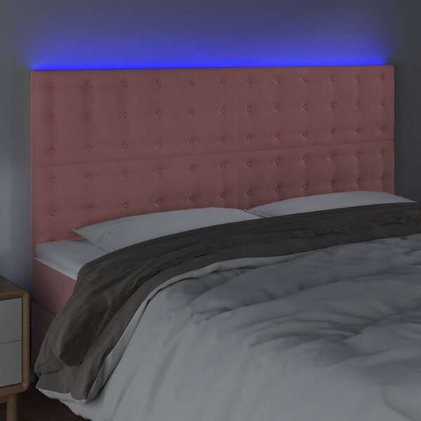 Čelo postele s LED růžové 160x5x118/128 cm samet 3122917