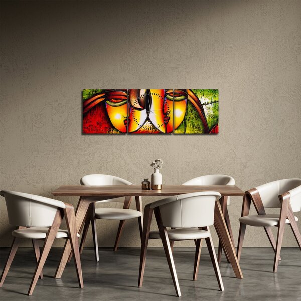 Obraz - Olejomalba, abstraktní obličeje (s hodinami) (90x30 cm)
