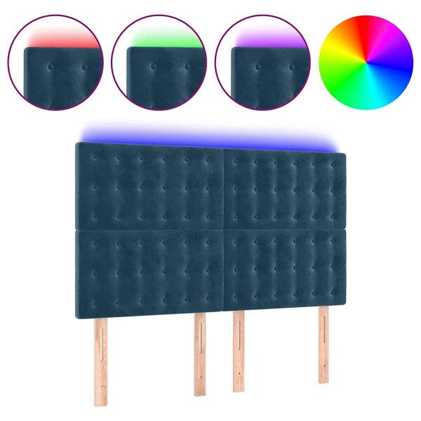 Čelo postele s LED tmavě modré 144x5x118/128 cm samet 3122910