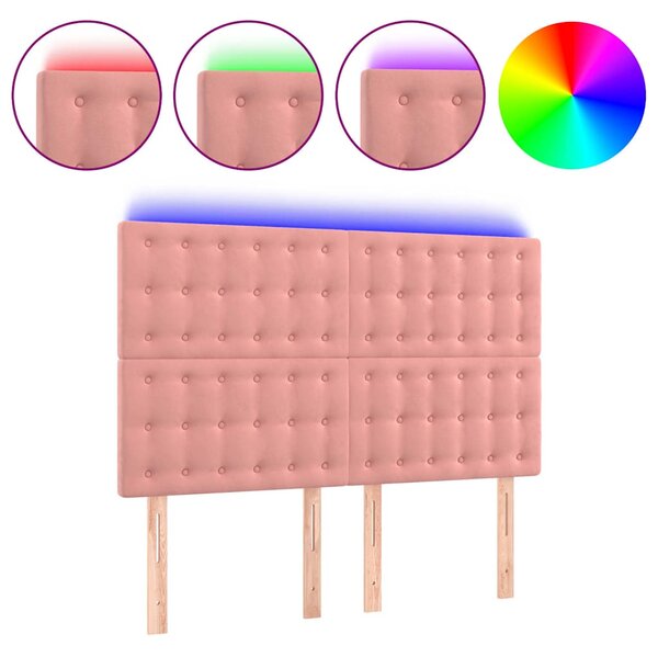 Čelo postele s LED růžové 144x5x118/128 cm samet 3122911
