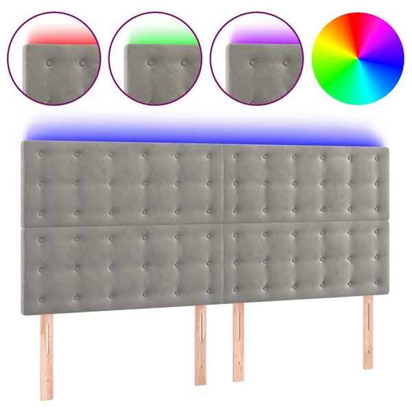 Čelo postele s LED světle šedé 180x5x118/128 cm samet 3122918