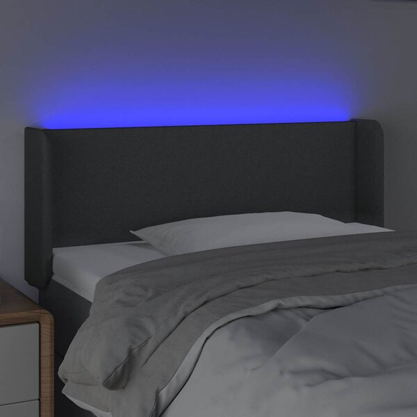 Čelo postele s LED tmavě šedé 83 x 16 x 78/88 cm textil 3122931