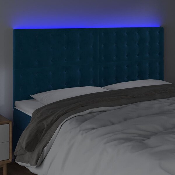 Čelo postele s LED tmavě modré 180x5x118/128 cm samet 3122922
