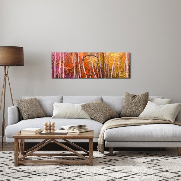Obraz barevného lesa (s hodinami) (90x30 cm)