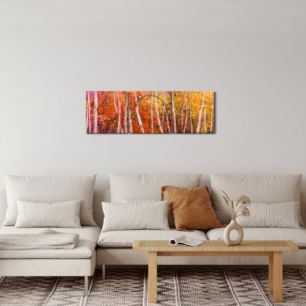 Obraz barevného lesa (s hodinami) (90x30 cm)