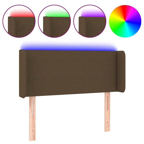 Čelo postele s LED tmavě hnědé 103 x 16 x 78/88 cm textil 3122949