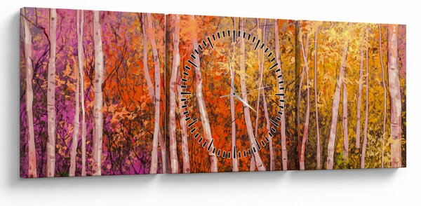 Obraz barevného lesa (s hodinami) (90x30 cm)