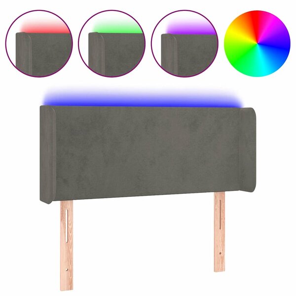 Čelo postele s LED tmavě šedé 83 x 16 x 78/88 cm samet 3122987