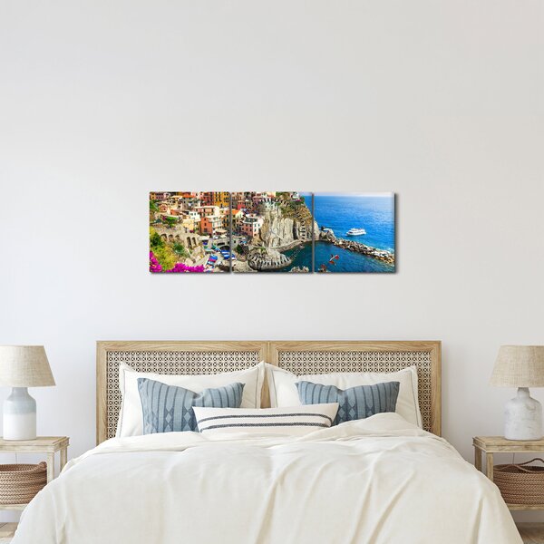 Obraz - Italská vesnička Manarola (s hodinami) (90x30 cm)