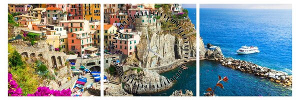 Obraz - Italská vesnička Manarola (s hodinami) (90x30 cm)