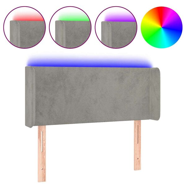 Čelo postele s LED světle šedé 83 x 16 x 78/88 cm samet 3122986