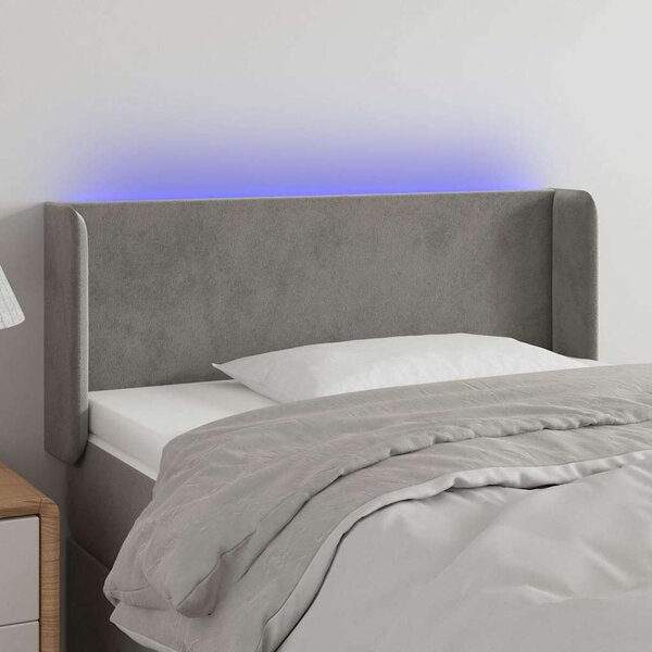 Čelo postele s LED světle šedé 83 x 16 x 78/88 cm samet 3122986