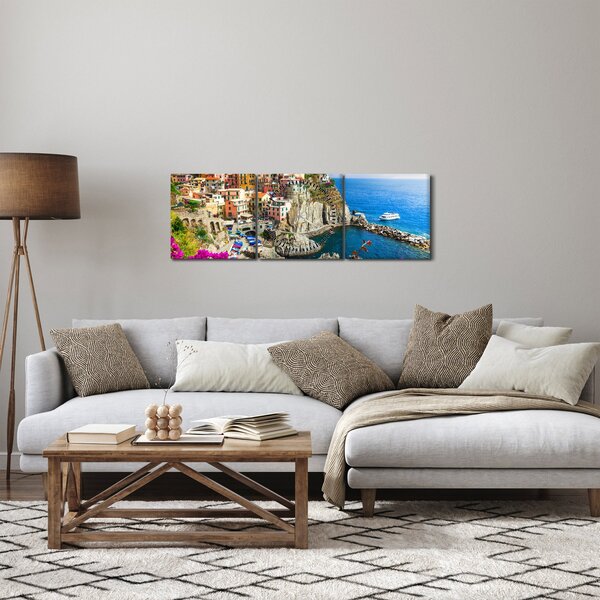 Obraz - Italská vesnička Manarola (s hodinami) (90x30 cm)