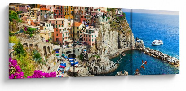 Obraz - Italská vesnička Manarola (s hodinami) (90x30 cm)