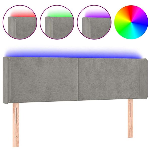 Čelo postele s LED světle šedé 147 x 16 x 78/88 cm samet 3123004