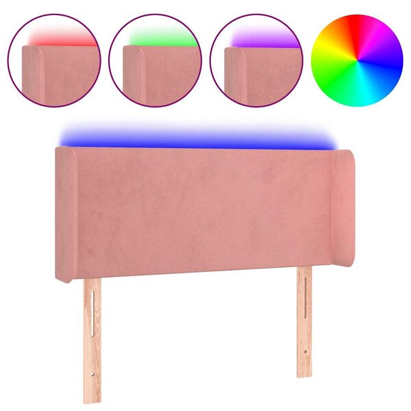 Čelo postele s LED růžové 83 x 16 x 78/88 cm samet 3122991