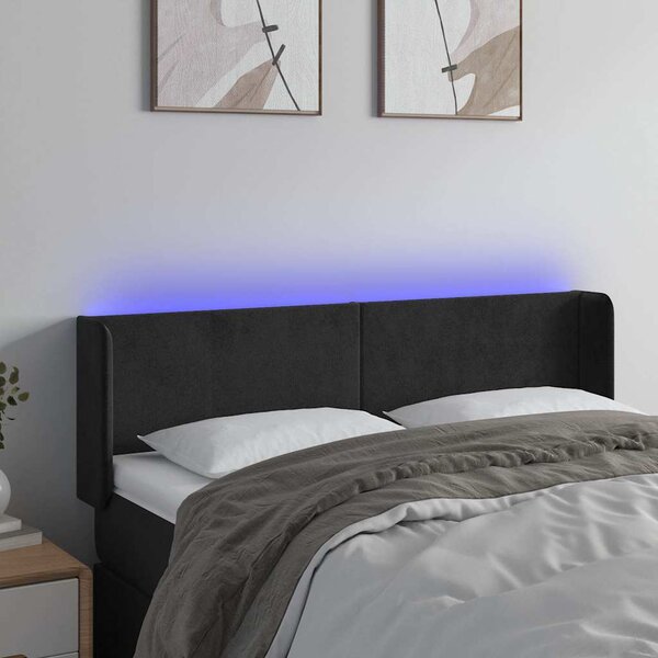 Čelo postele s LED černé 147 x 16 x 78/88 cm samet 3123006