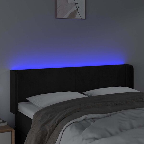 Čelo postele s LED černé 147 x 16 x 78/88 cm samet 3123006
