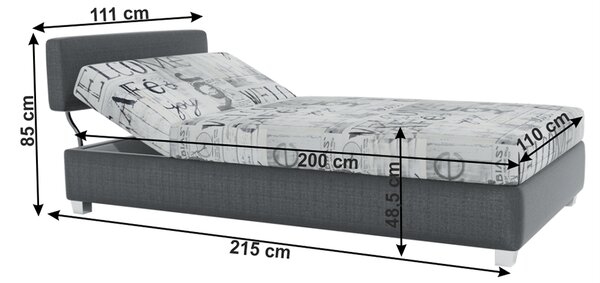 KONDELA Polohovací válenda, tmavě šedá/vzor, DOMEN NEW