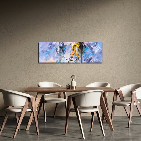 Obraz běžících koňů, olejomalba (s hodinami) (90x30 cm)