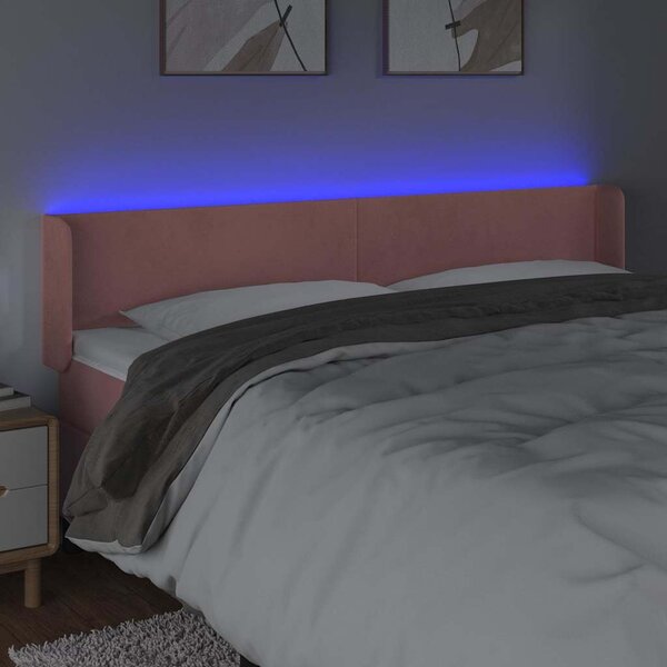 Čelo postele s LED růžové 163 x 16 x 78/88 cm samet 3123015