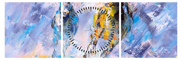 Obraz běžících koňů, olejomalba (s hodinami) (90x30 cm)