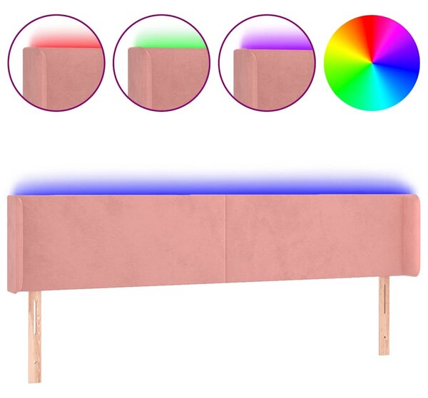 Čelo postele s LED růžové 163 x 16 x 78/88 cm samet 3123015