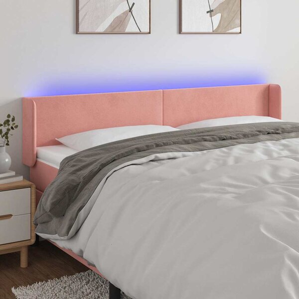 Čelo postele s LED růžové 163 x 16 x 78/88 cm samet 3123015