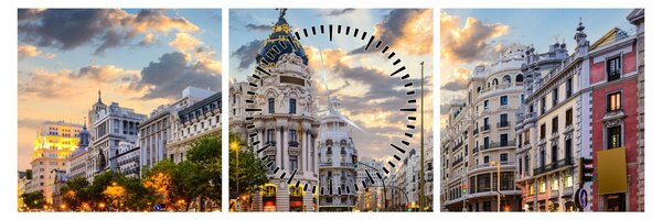 Obraz - Calle Gran Vía, Madrid, Španělsko (s hodinami) (90x30 cm)