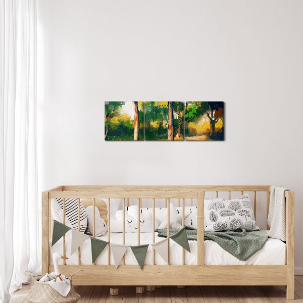 Obraz lesa v letním slunci, malba (s hodinami) (90x30 cm)